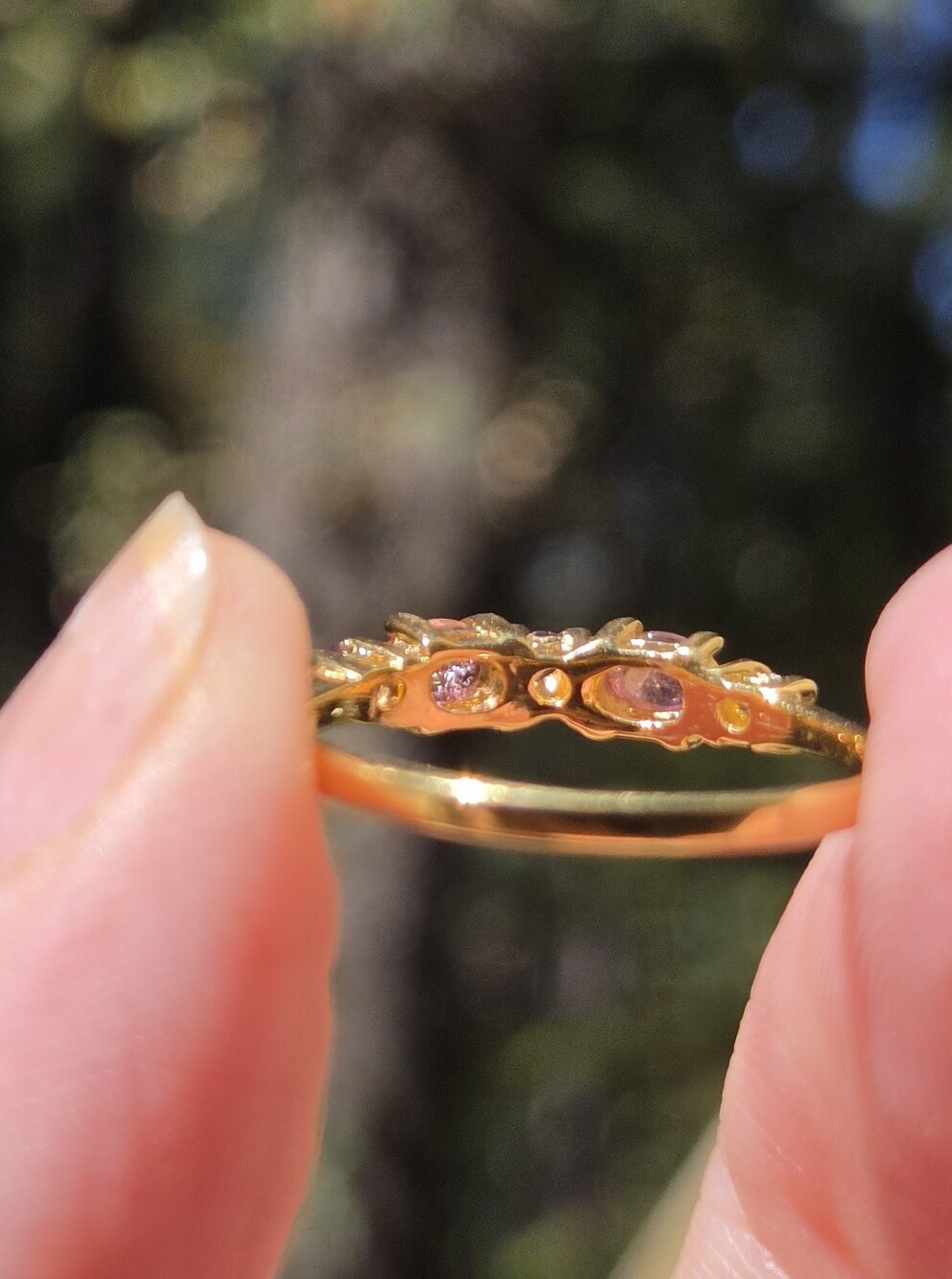 Tourmaline & Amethyst Natural Gemstone Sterling & Gold Ring Sz6 - Picture 7 of 8